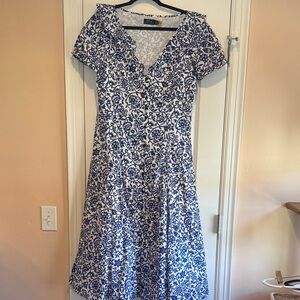 Polo Ralph Lauren Blue Floral Midi Dress Size 12